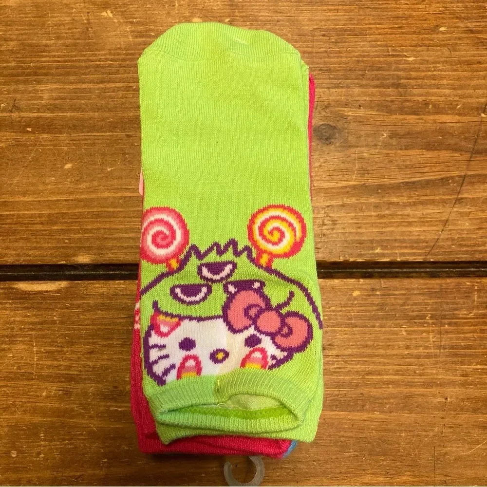 Hello Kitty 5 Pairs No Shows Socks Kawaii Candy Monsters Pink Green NWT